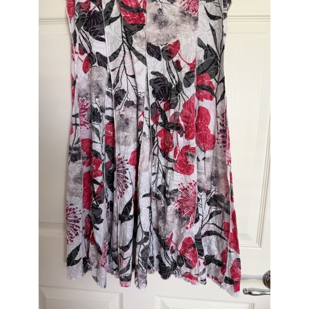 Shana Apparel Floral Crinkle Midi Dress M Pink Grey Artsy Lagenlook Boho Travel - Picture 3 of 9